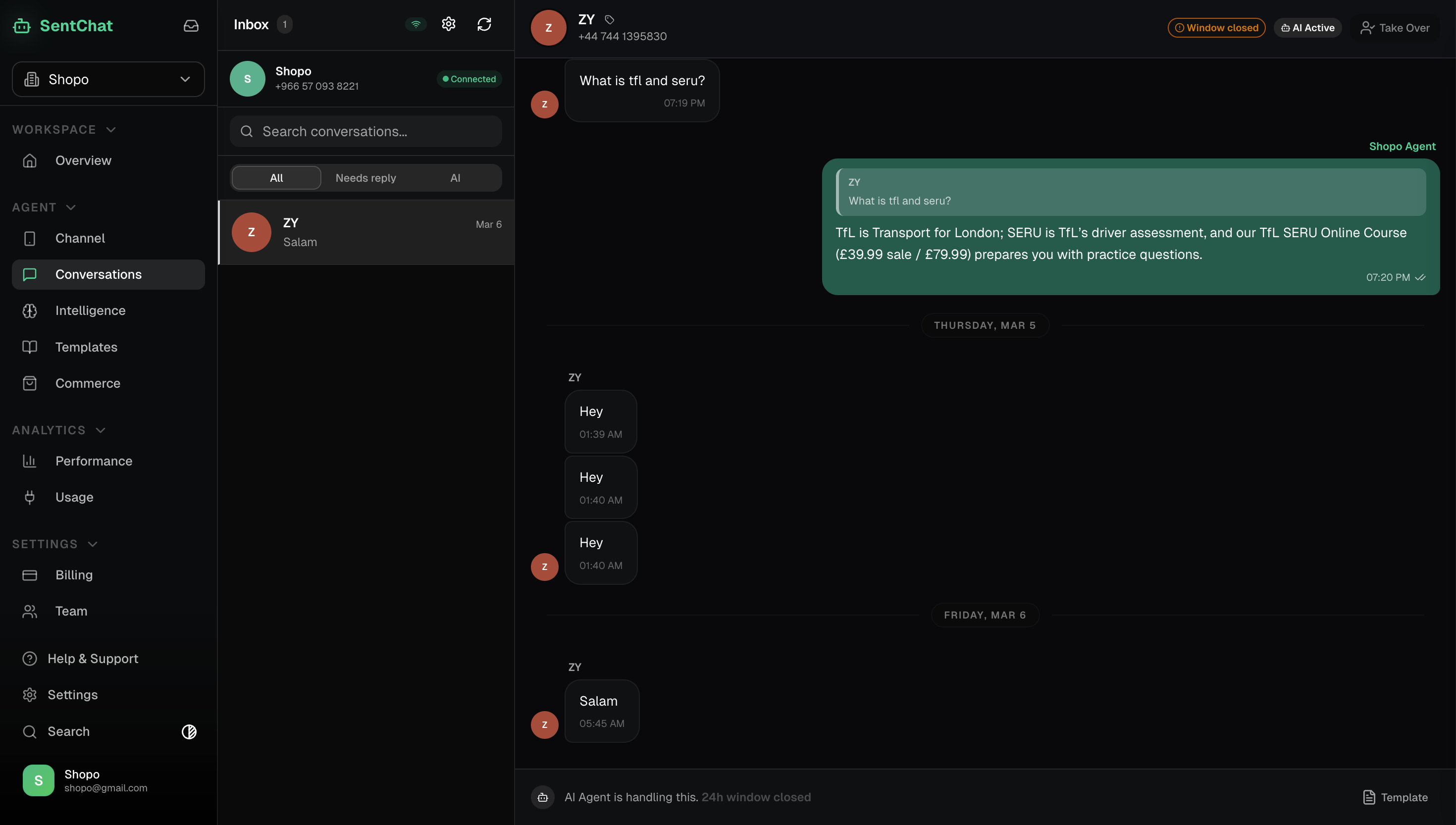 SentChat Inbox Dashboard